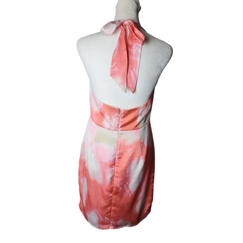 Musette Pink & Coral Tie-Dye Halter Mini Dress Fairycore Size Small - Picture 3 of 8